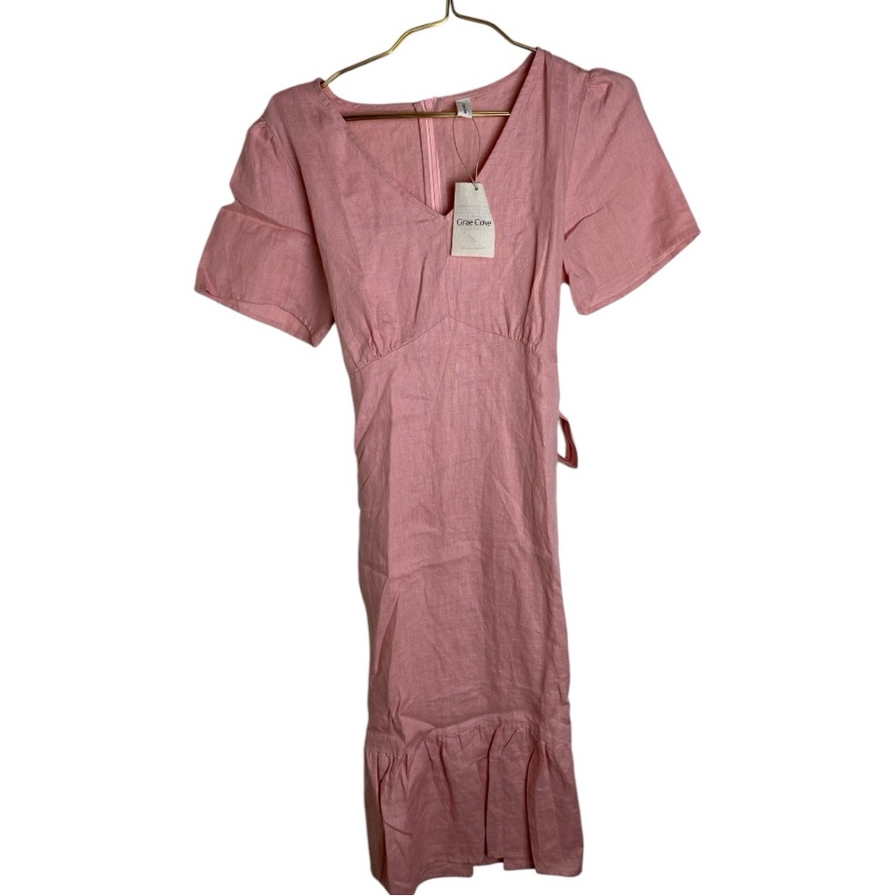 100% Linen Pink Women's Dress - Picture 1 of 2